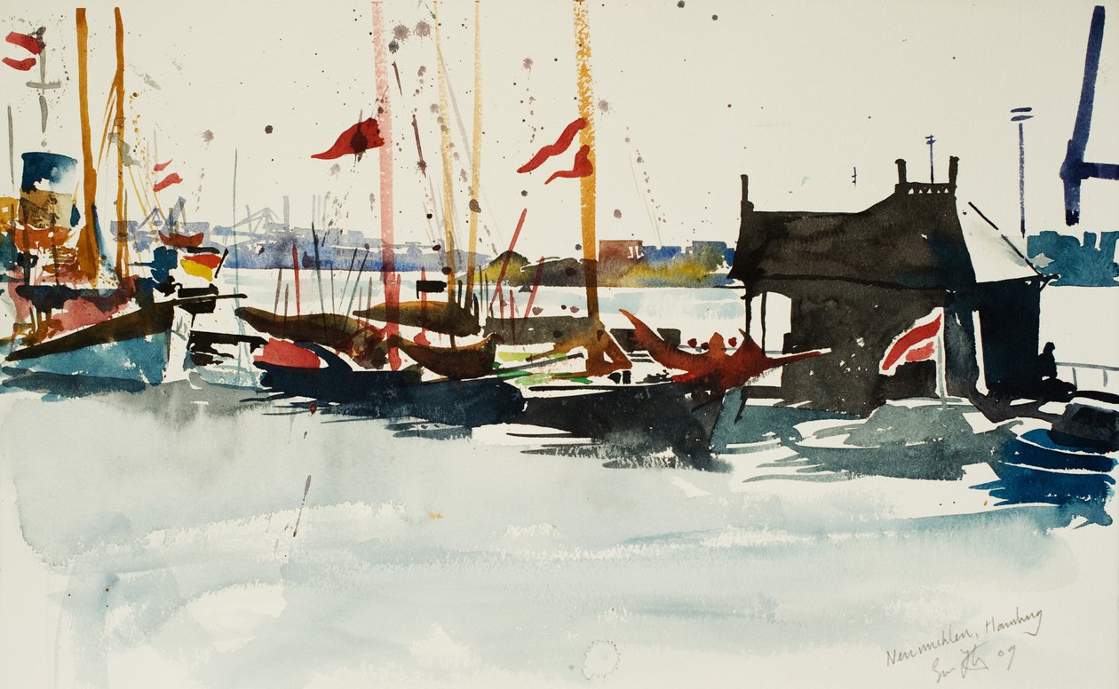 Neumuhlen, Hamburgo, 2009 (aguarela) de Simon Fletcher