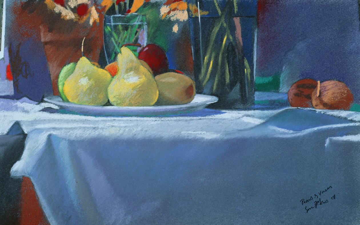 Peras e vasos, 2004 (pastel) de Simon Fletcher
