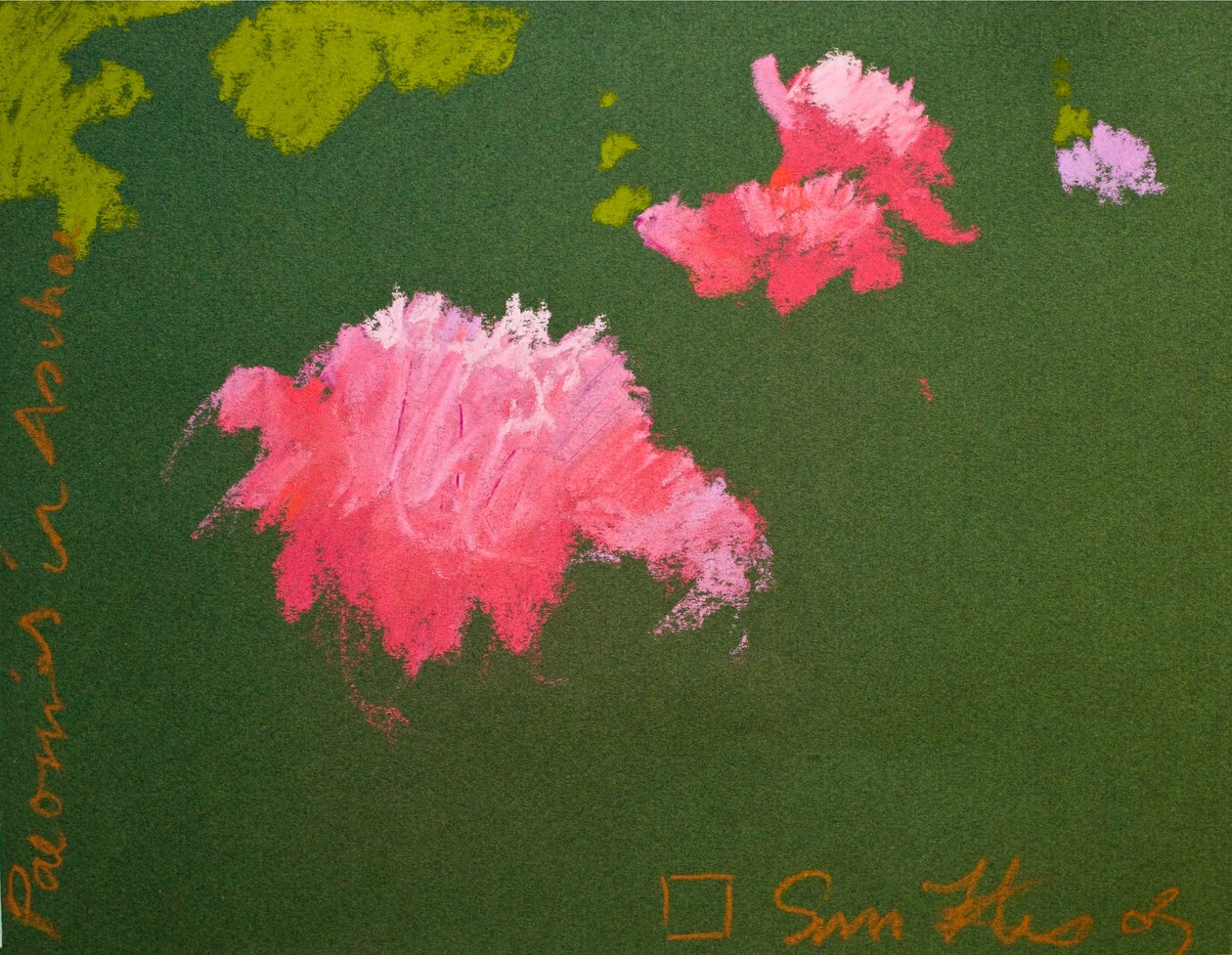 Peónias em Aschau (pastel sobre papel) de Simon Fletcher