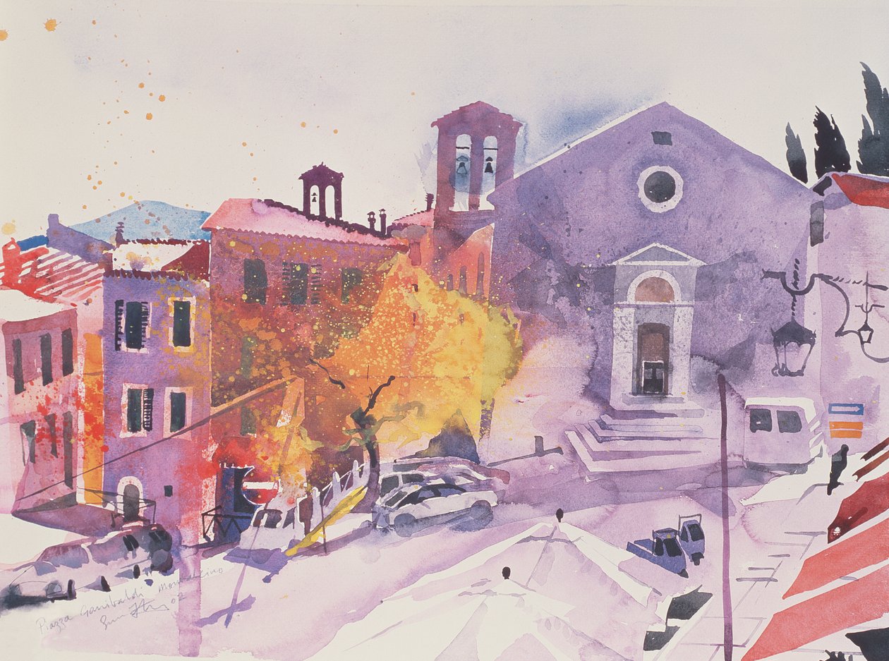 Piazza Garibaldi, Montalcino, 2002 (aguarela sobre papel) de Simon Fletcher