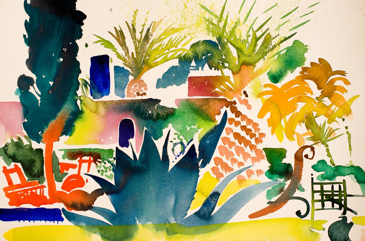 Cadeiras vermelhas, 2016 (aguarela) de Simon Fletcher