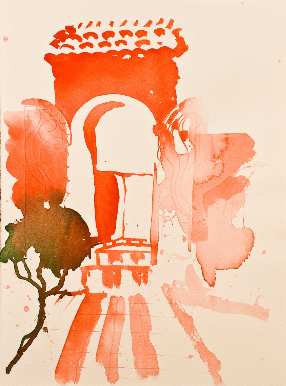 Portão vermelho, 2016 (aguarela) de Simon Fletcher