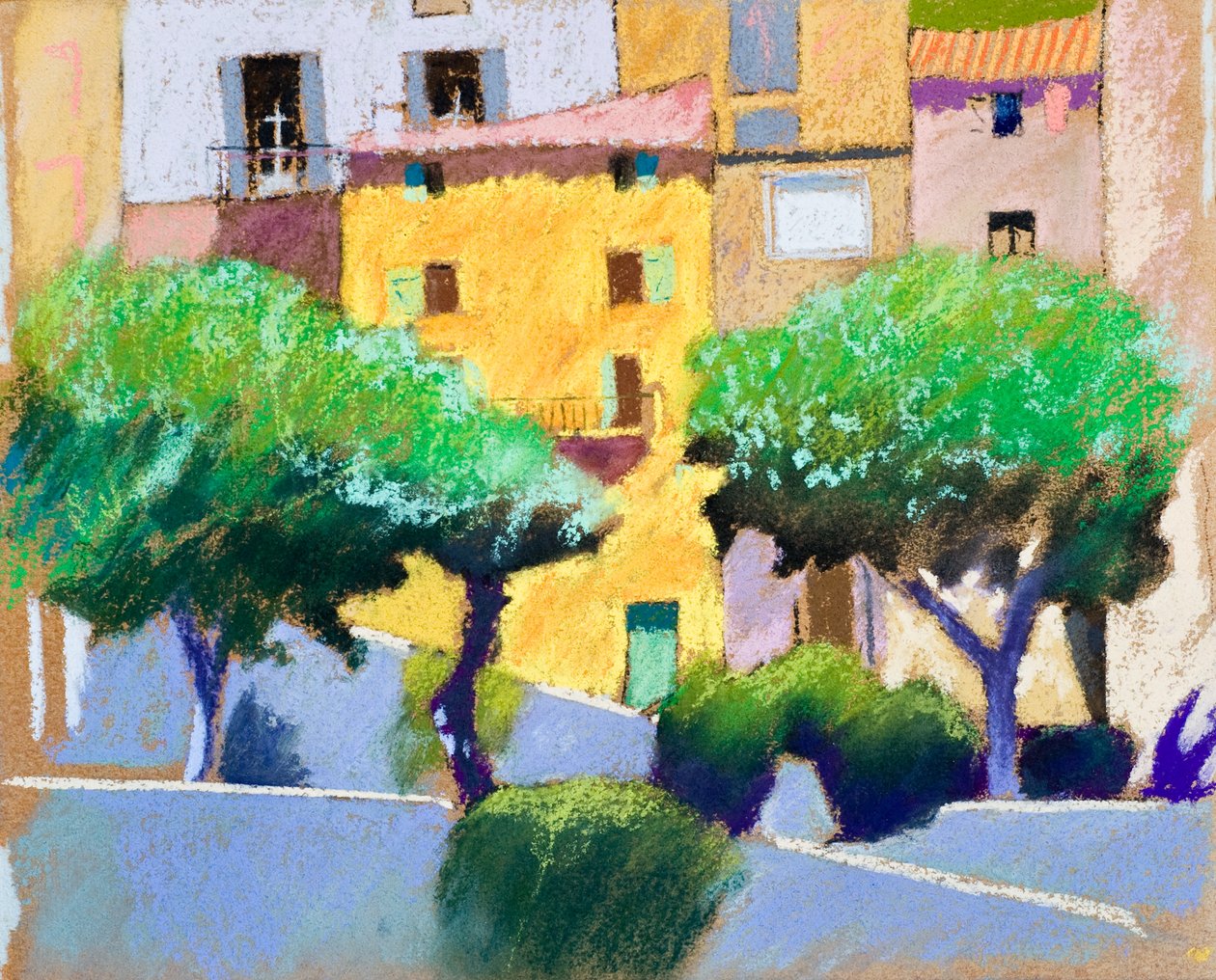 Roquebrun Fachadas (pastel sobre papel) de Simon Fletcher