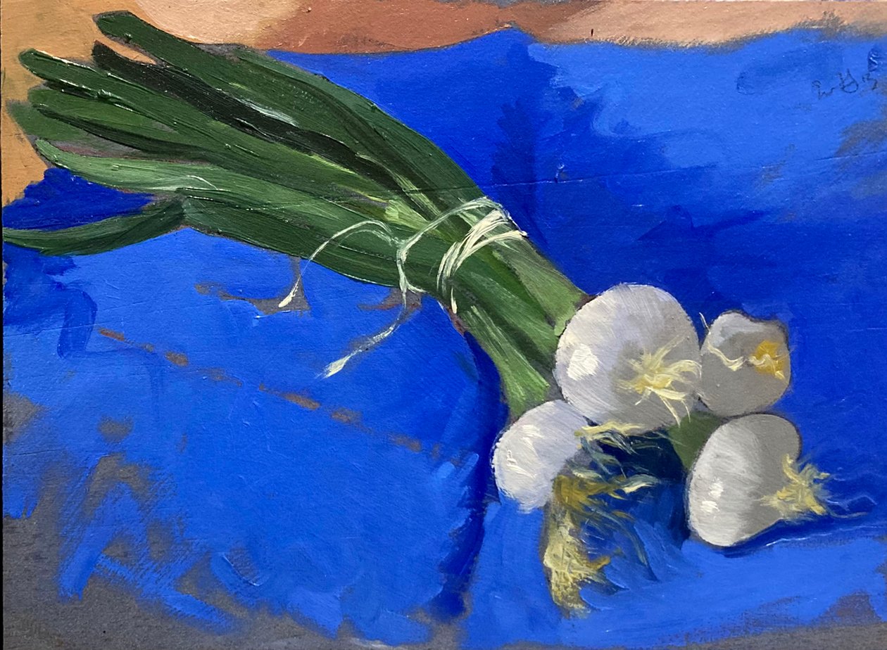 Cebolinhas (óleo sobre cartão) de Simon Fletcher