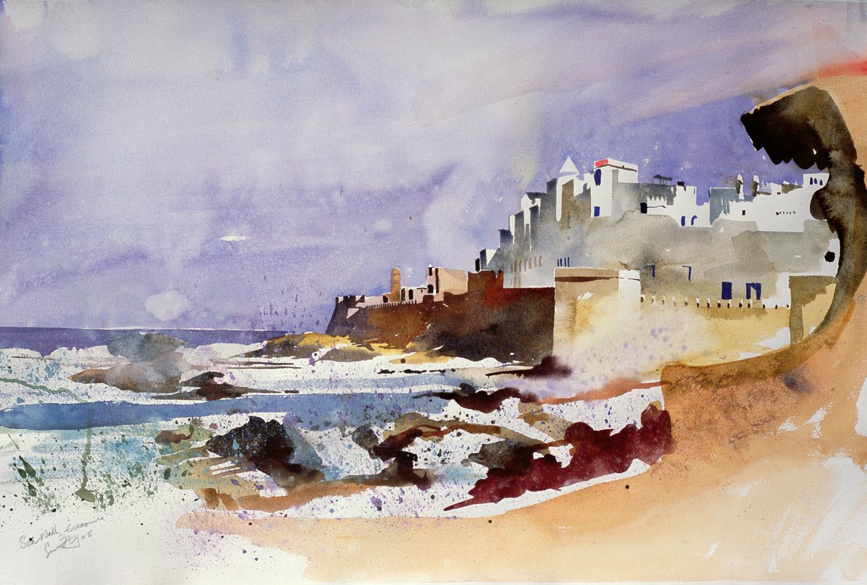Parede do mar, Essaouira (aguarela sobre papel) de Simon Fletcher