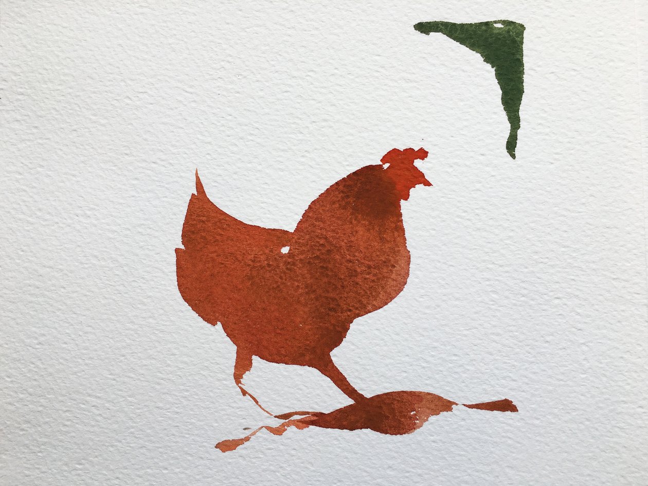 Galinha solteira, 2020 (trabalho sobre papel) de Simon Fletcher