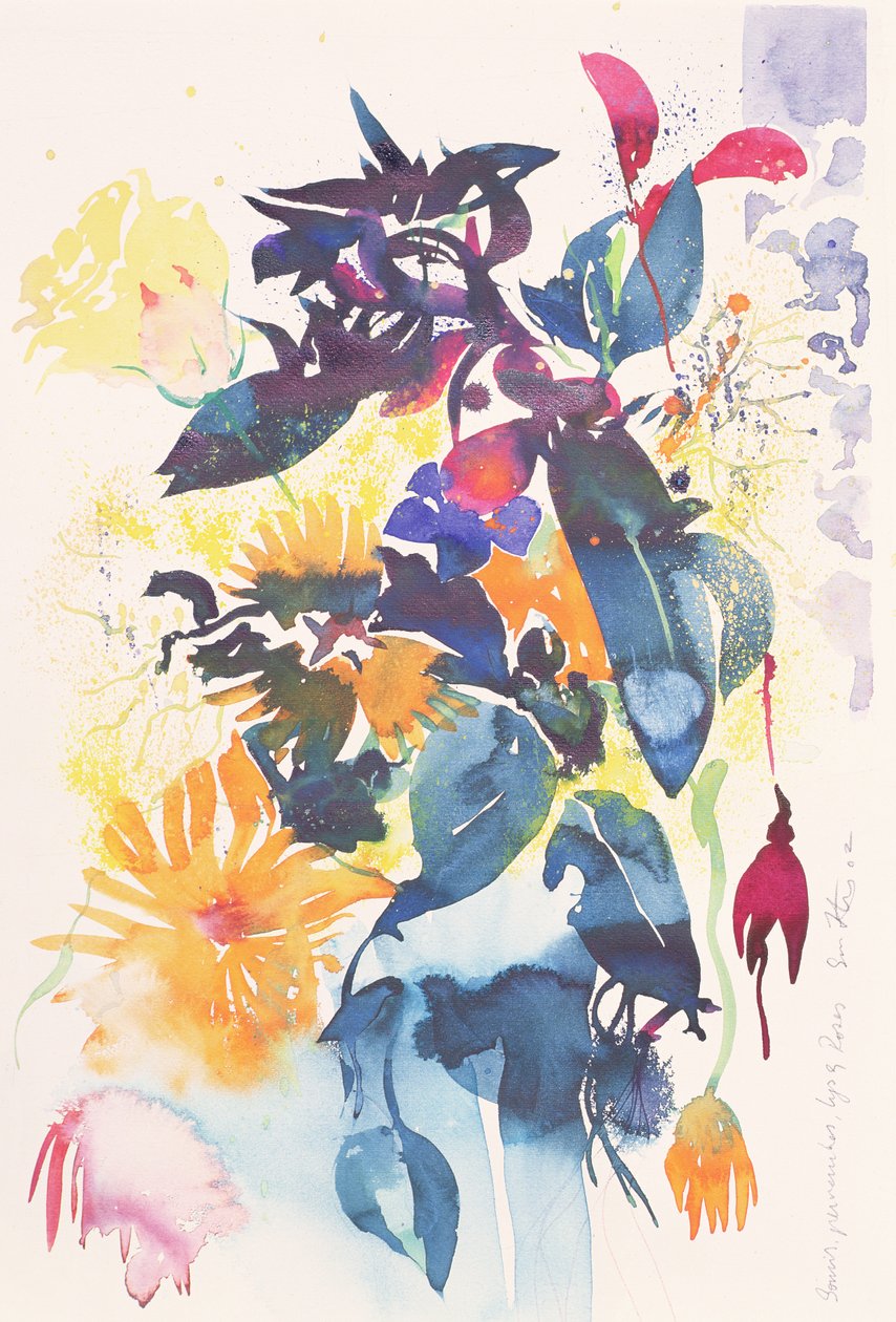 Malmequeres, pervinca, lírio, rosa, 2002 (aguarela) de Simon Fletcher