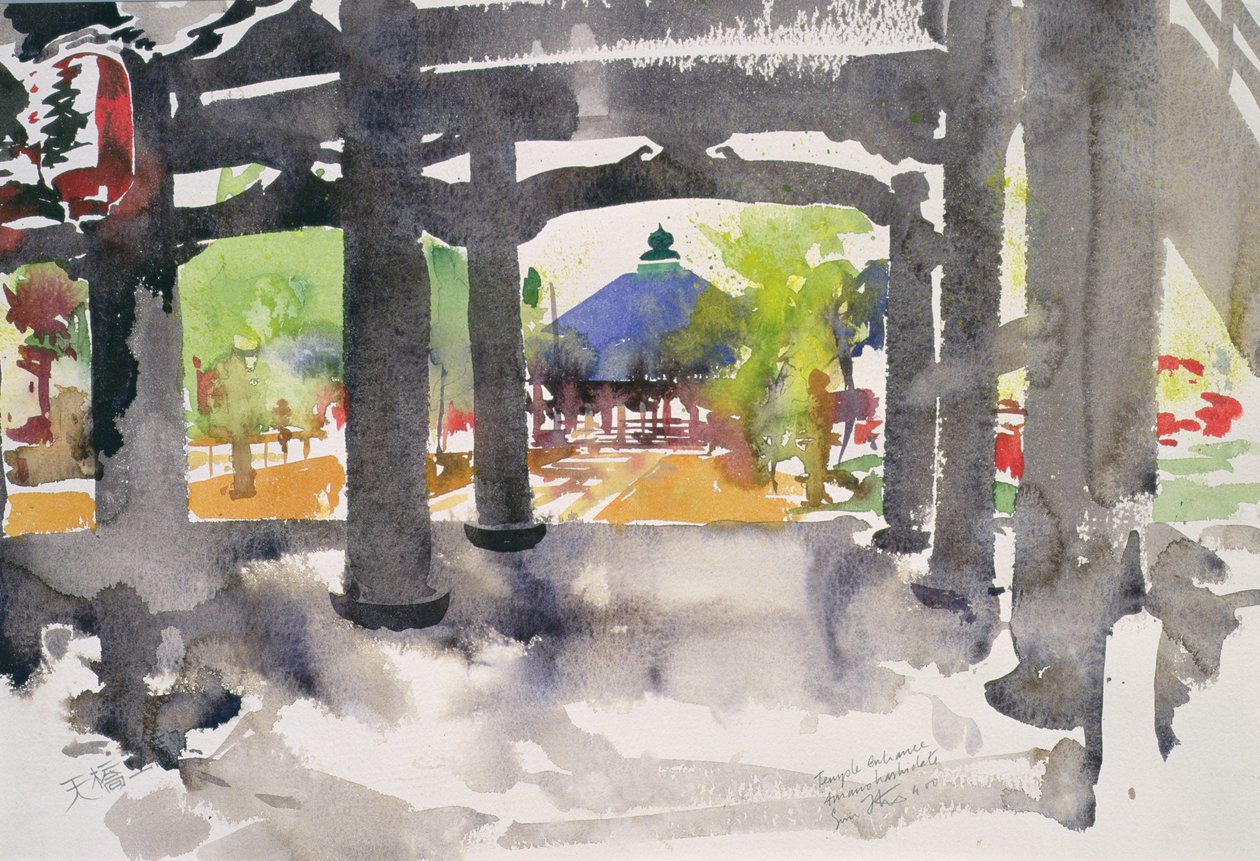 Entrada do templo, Amanohashidate (aguarela sobre papel) de Simon Fletcher