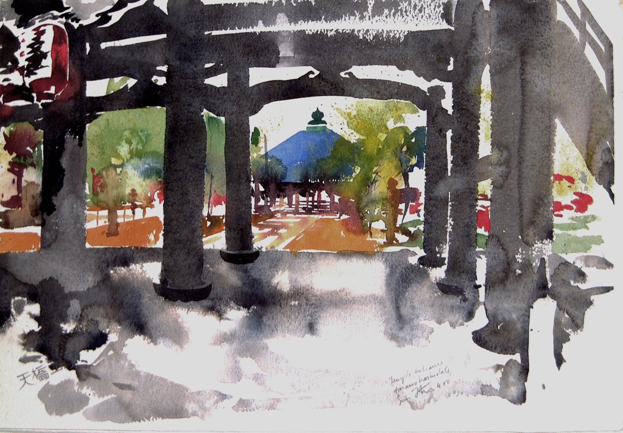 Entrada do templo Amanohashidati, 2000 (aguarela) de Simon Fletcher