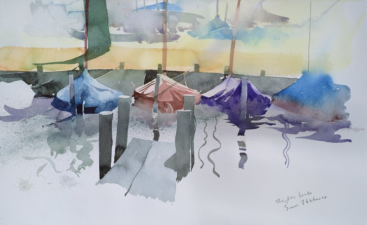 Os Cinco Barcos, 2002 (aguarela) de Simon Fletcher