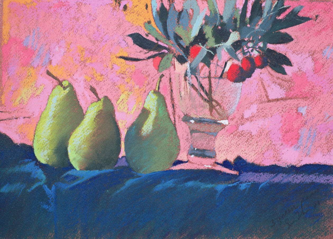 Três pêras verdes, 2004 (pastel) de Simon Fletcher