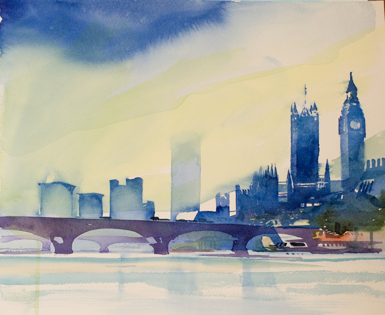 Westminster a partir da ponte pedonal, 2016 (aguarela) de Simon Fletcher