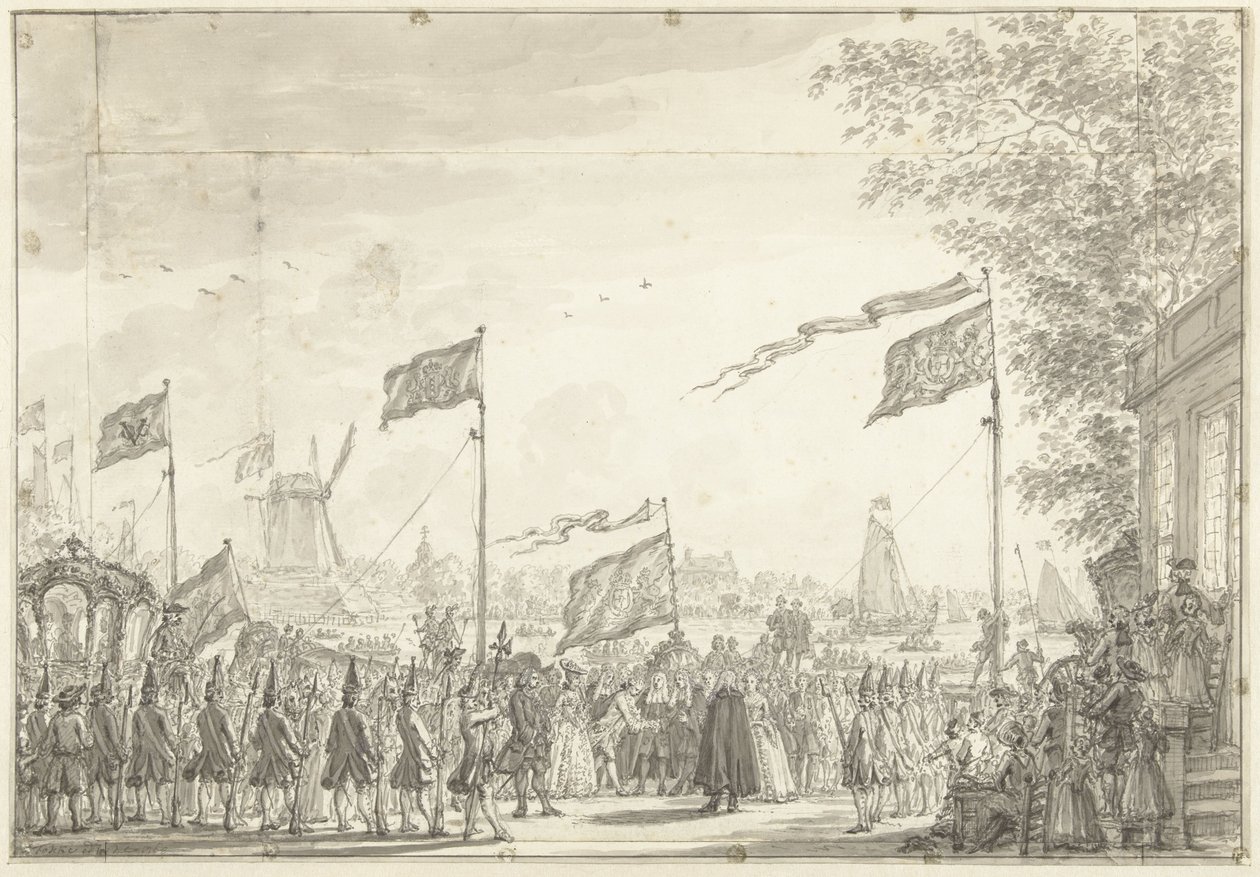 Adeus a William V e esposa no Buitenamstel, 1768 de Simon Fokke