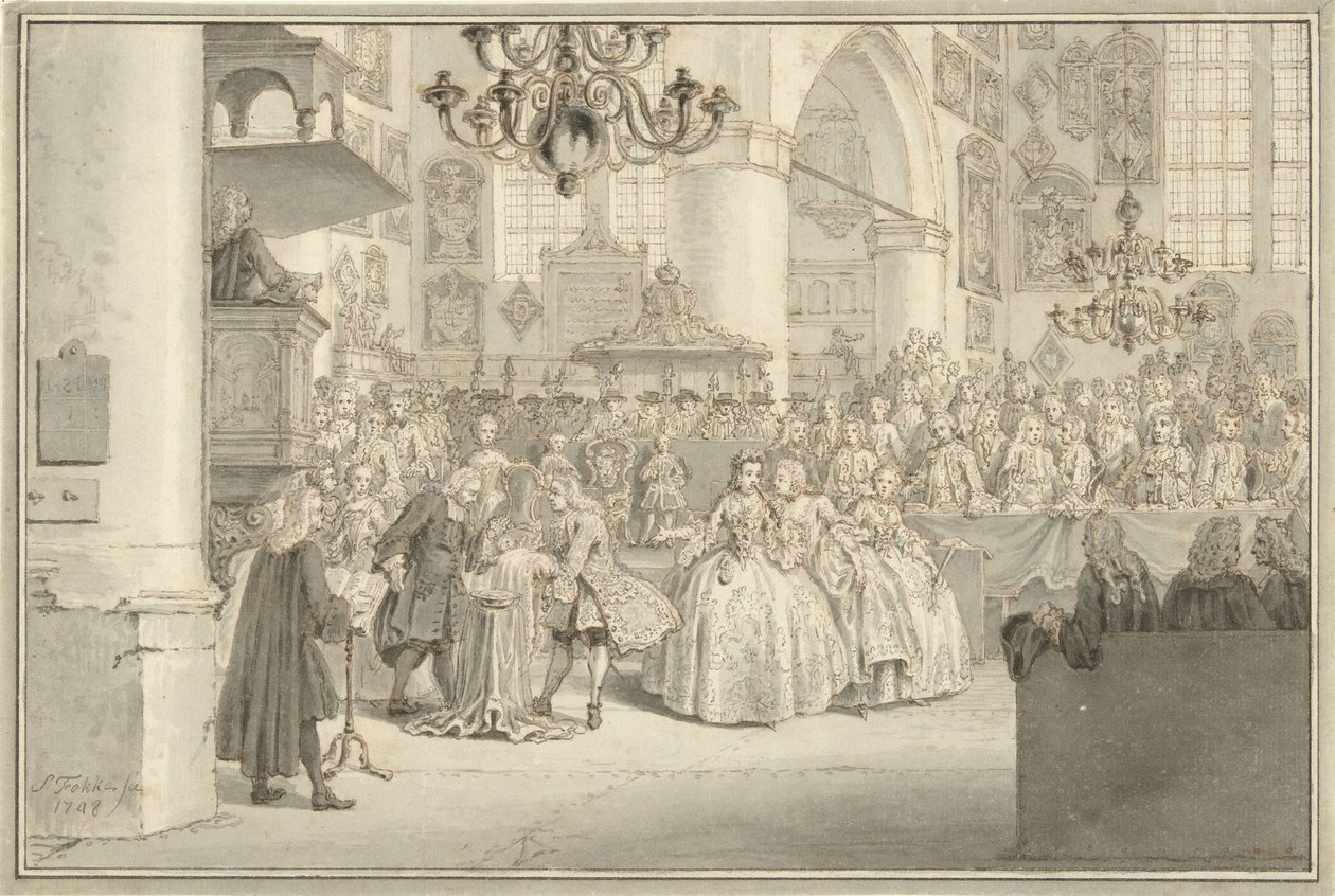 Baptismo do Príncipe Guilherme V, 1748 de Simon Fokke