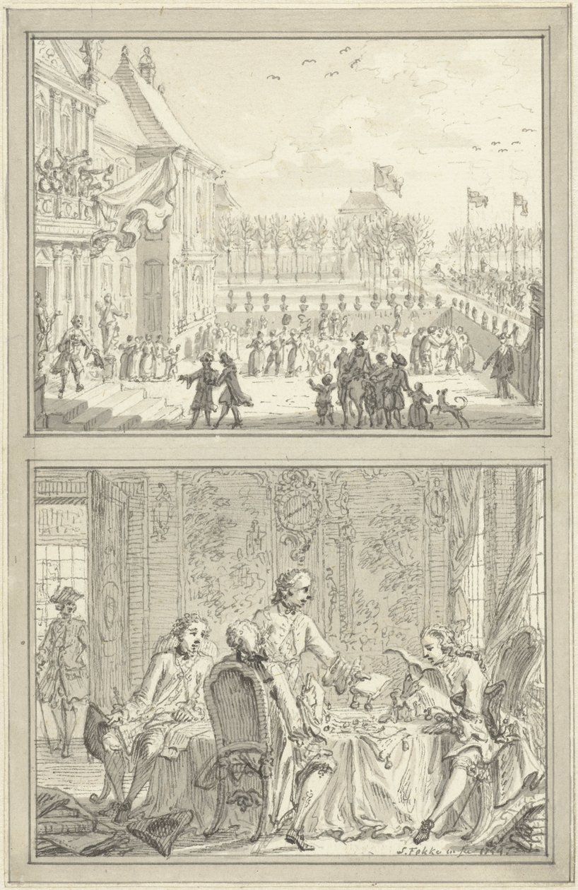 Palácio Honselaarsdijk muda de proprietário / Venda dos senhorios prussianos para Anna van Hannover, 1754 de Simon Fokke