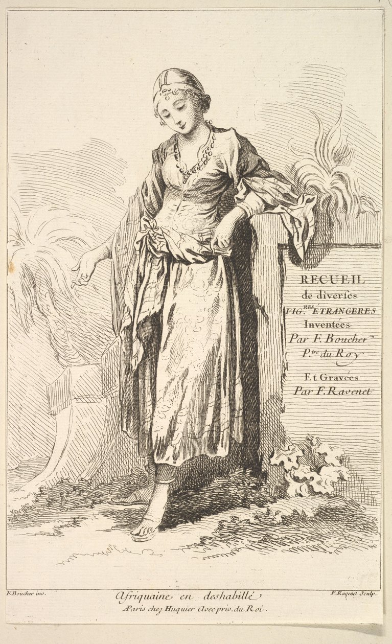 Mulher africana em camisa de noite, da Coleção de várias figuras estrangeiras Inventado por ..., século XVIII. de Simon Francois Ravenet