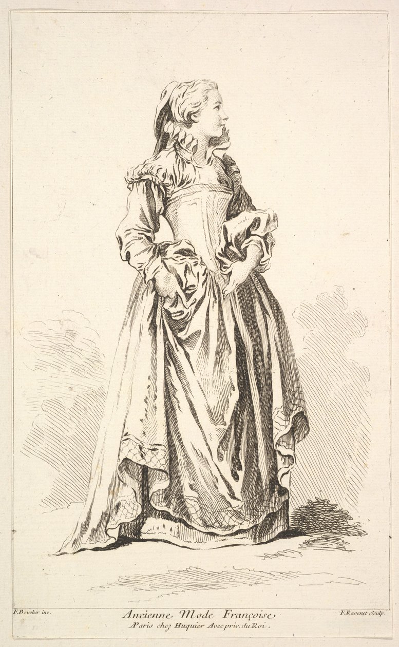 Ancienne Mode Françoise, da Coleção de vários figos estrangeiros inventados por ..., século XVIII. de Simon Francois Ravenet