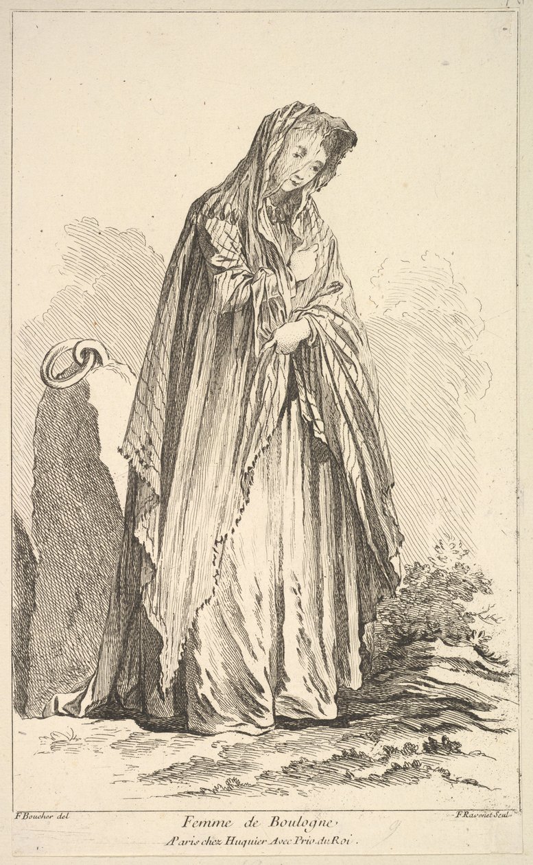 Mulher de Boulogne, da Colecção de várias figuras estrangeiras Inventado por F. Bo..., séc. XVIII. de Simon Francois Ravenet