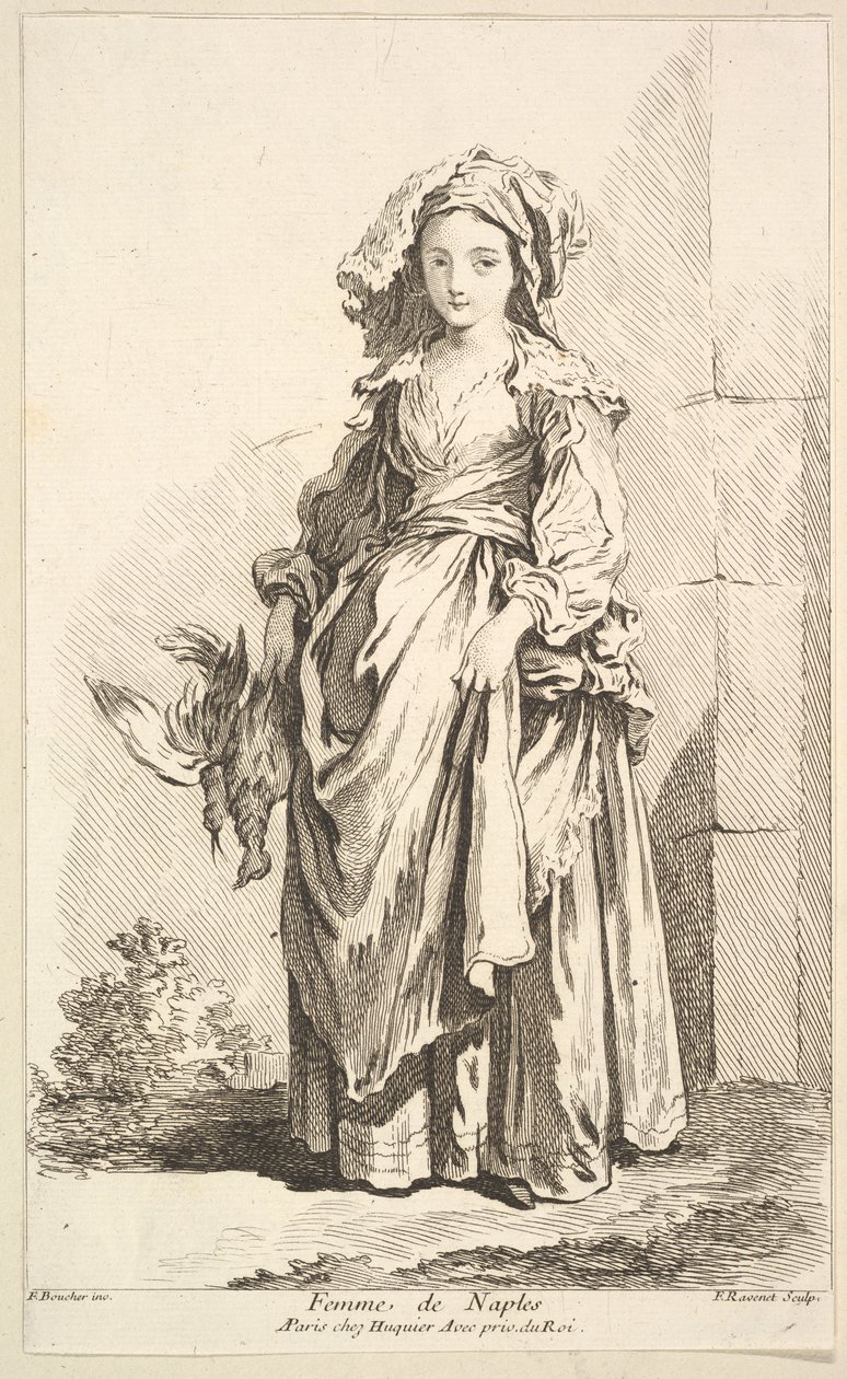 Mulher de Nápoles, da Coleção de várias figuras estrangeiras. Inventado por F. Bouc ..., século XVIII. de Simon Francois Ravenet