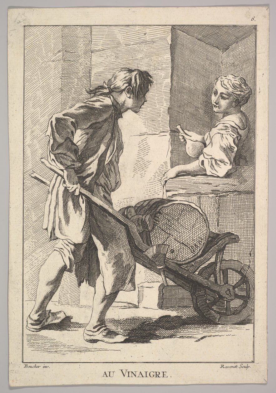 Cópia reversa do Vinagre Au Vinaigre, de Le Cris de Paris Os Gritos de Paris ..., século XVIII. de Simon Francois Ravenet