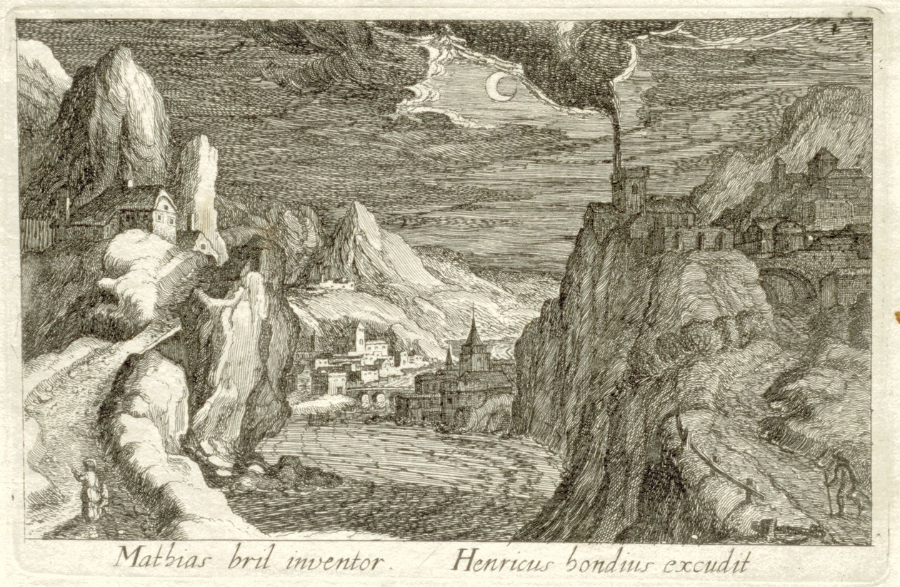 Paisagem fluvial à luz da lua
Várias paisagens (título da série)
Topographia variarum regionum (título da série) de Simon Frisius (attributed to)