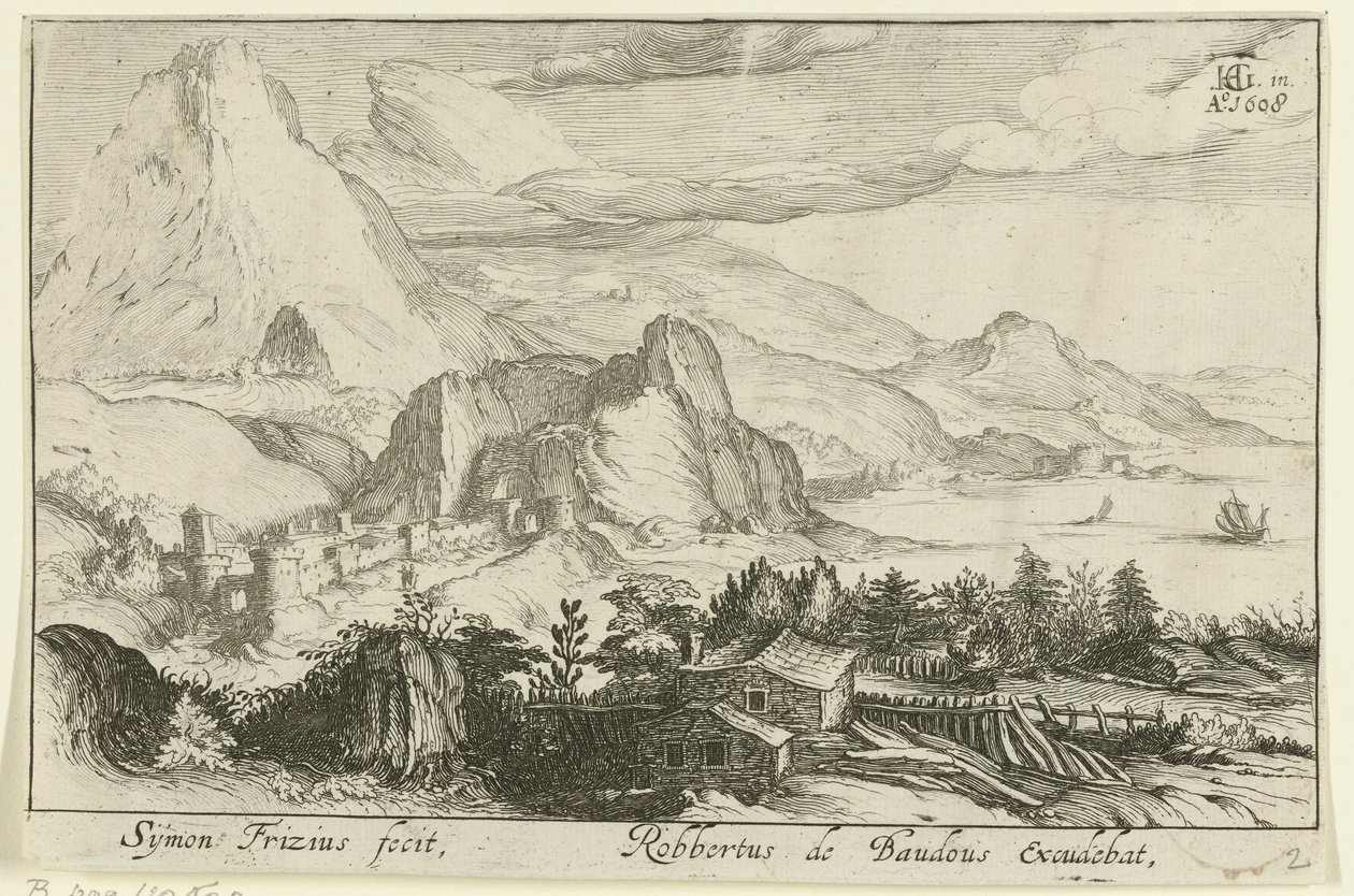 Paisagem de montanha com edifícios
Paisagens de montanha (título da série) de Simon Frisius