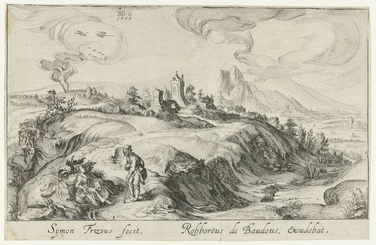 Paisagem de montanha com duas figuras Paisagens de montanha (título da série) de Simon Frisius