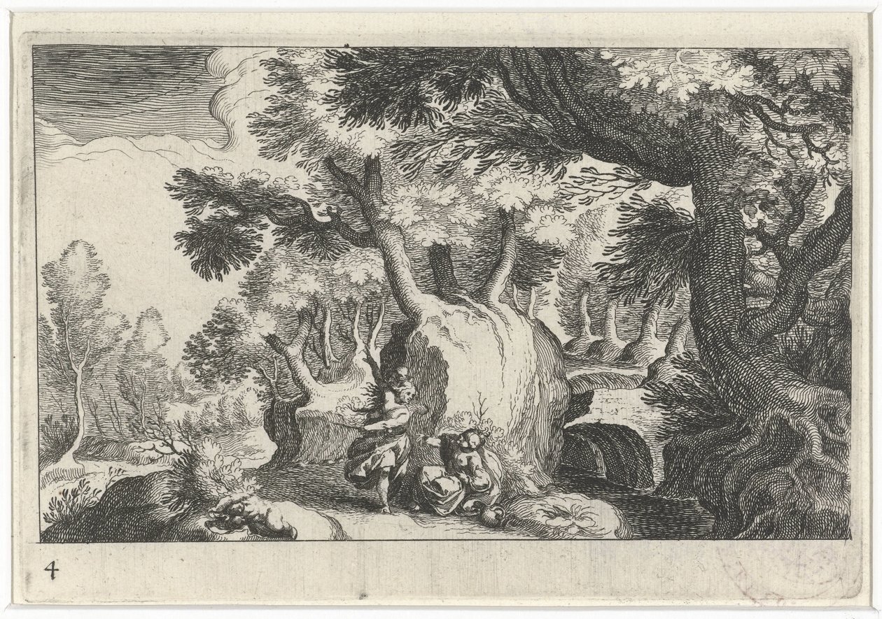 Boslandschap conheceu Hagar em Ismaël Paisagem zuid-europeia (título da série) Topografia de várias regiões (título da série) de Simon Frisius