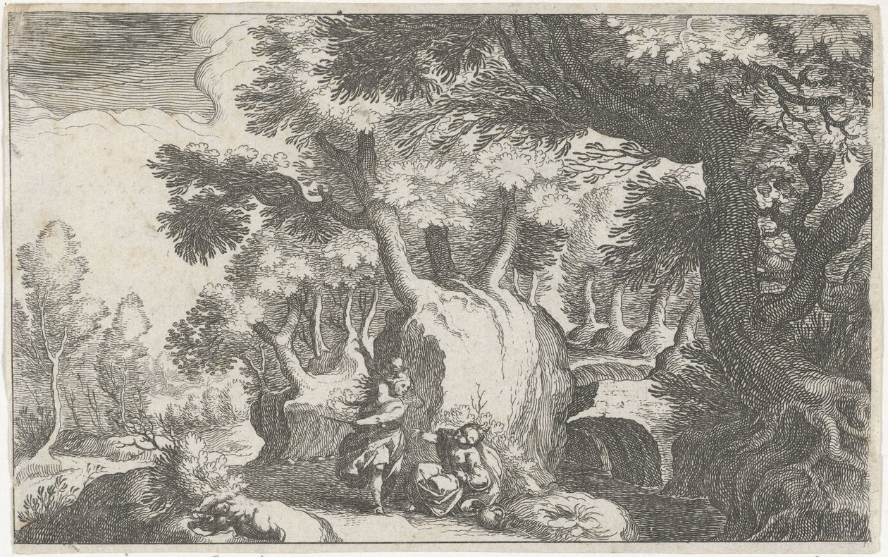 Boslandschap conheceu Hagar em Ismaël Paisagem zuid-europeia (título da série) Topografia de várias regiões (título da série) de Simon Frisius