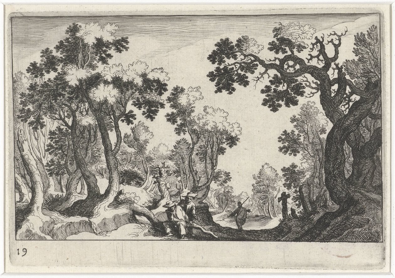 Paisagem florestal com camponeses de Simon Frisius