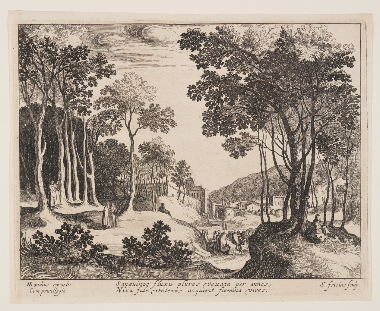 Cristo curando a mulher ensanguentada, de Paisagens com cenas da vida de Cristo de Simon Frisius