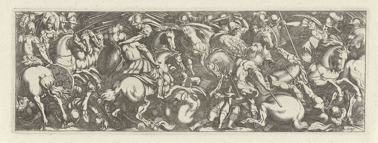 Gevecht tussen cavaleristen en infantrysten Cavalaria (título da série) Faecvnda o que é a amada de Phaebus e a grata Florentia a homens de gênio aguçado, bastante são mostrados pelos pvgnas, enthea pela força dos seios que Mercúrio esculpiu o cliente expe de Simon Frisius