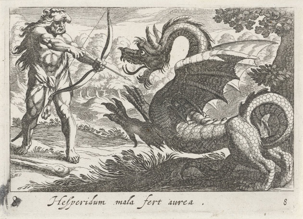 Hércules mata o dragão Ladão de Simon Frisius