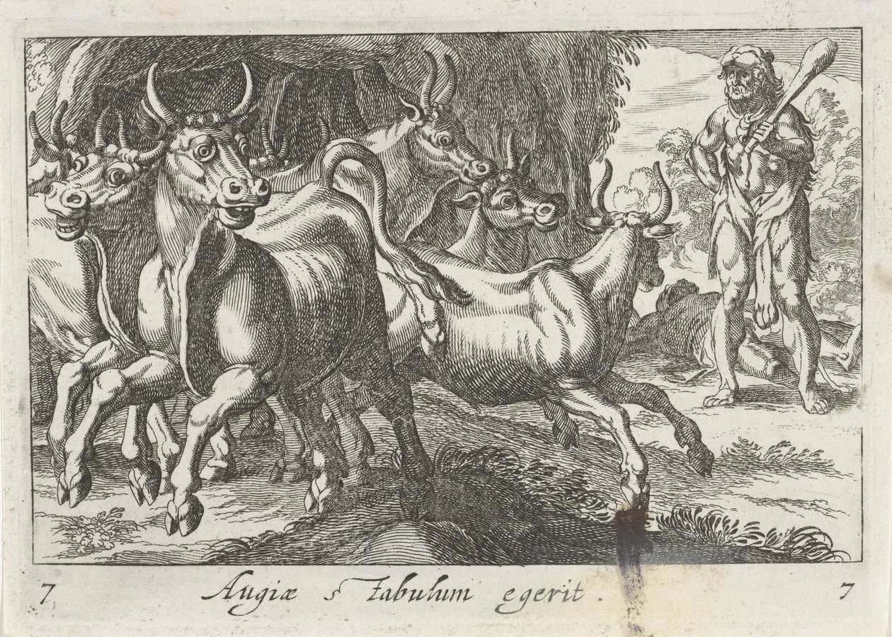 Rebanho de Hércules rebanho de Geryon
Augiae stabulum egerit (título sobre o objecto)
Temas hercúleos (título da série) de Simon Frisius