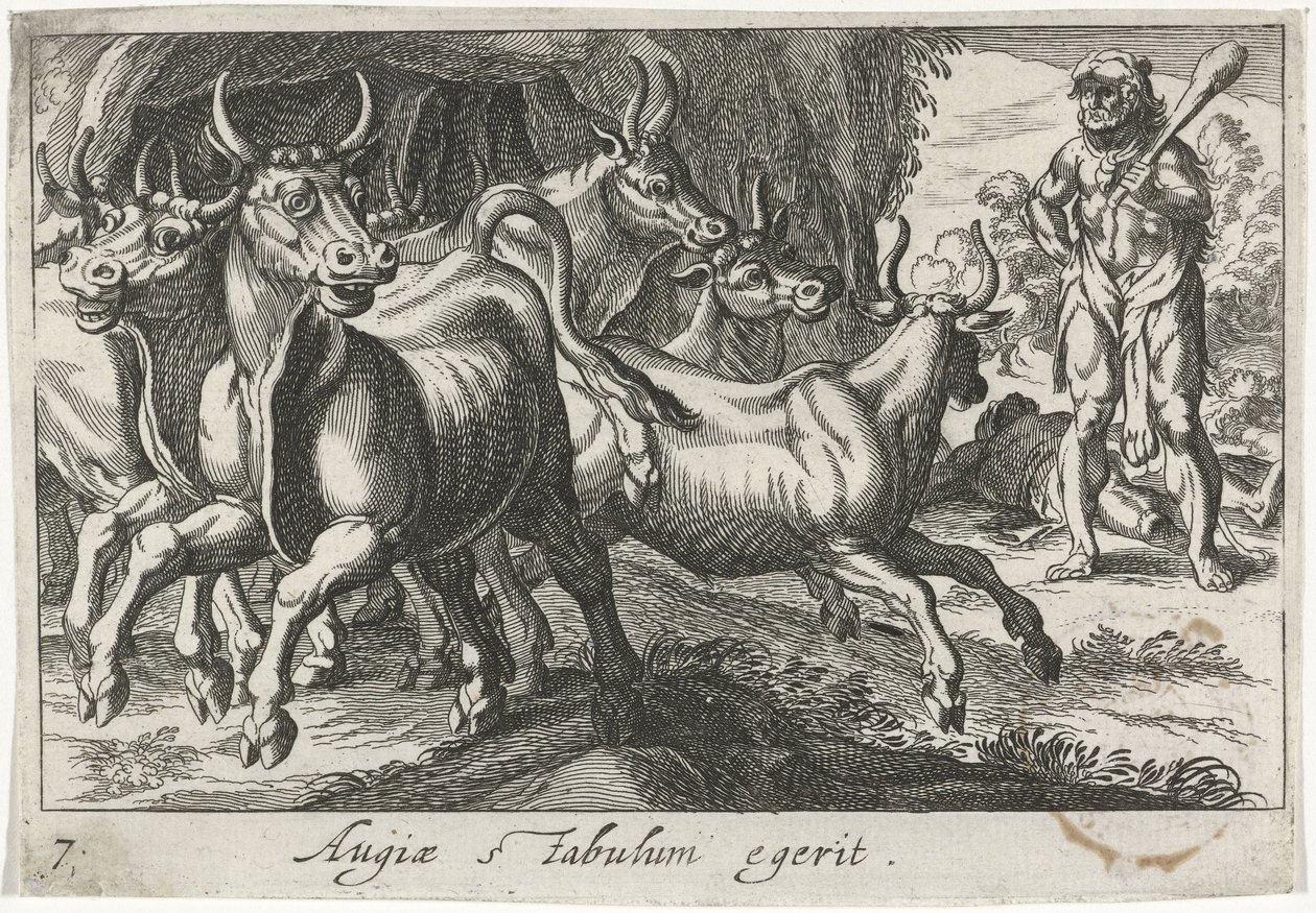 Rebanho de Hércules rebanho de Geryon
Augiae stabulum egerit (título sobre o objecto)
Temas hercúleos (título da série) de Simon Frisius