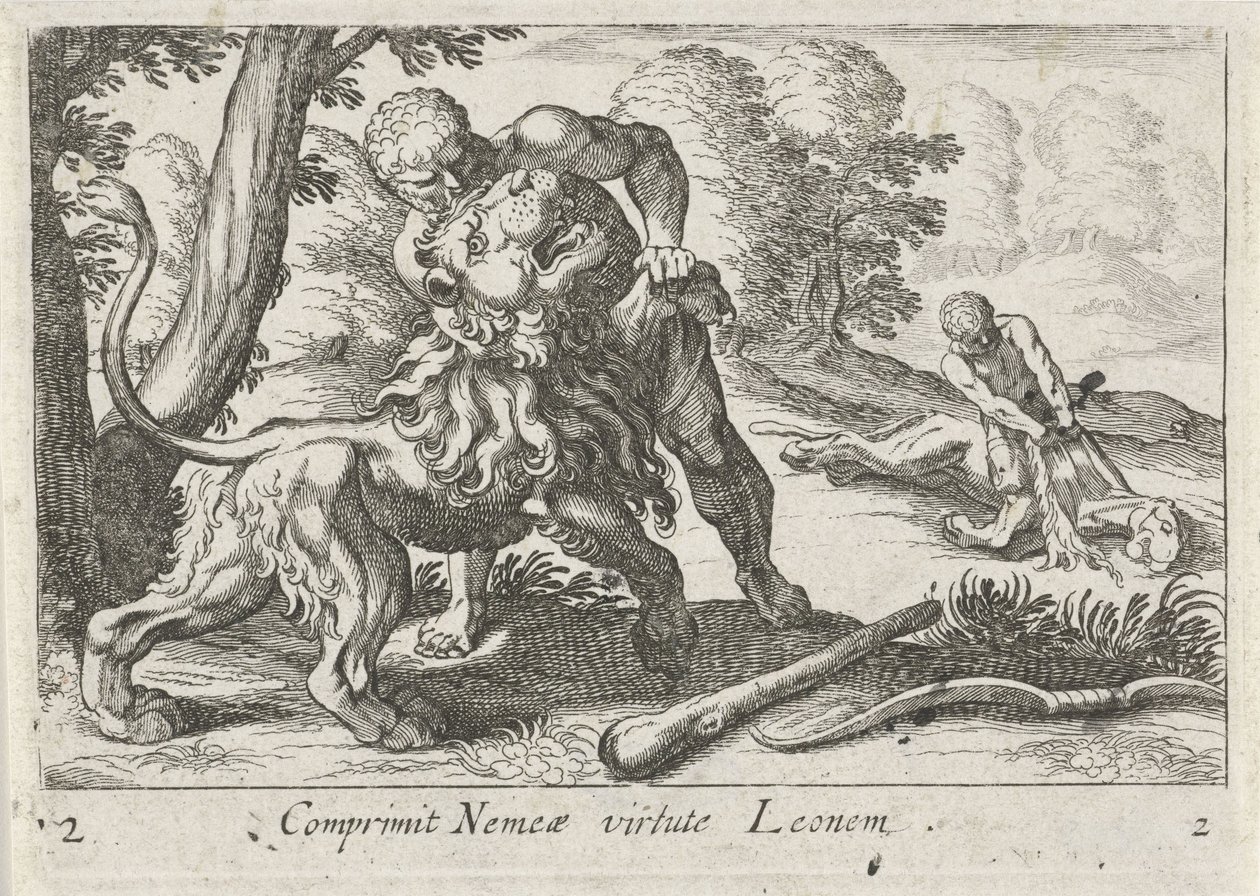Hércules em combate com o leão de Nemeia de Simon Frisius