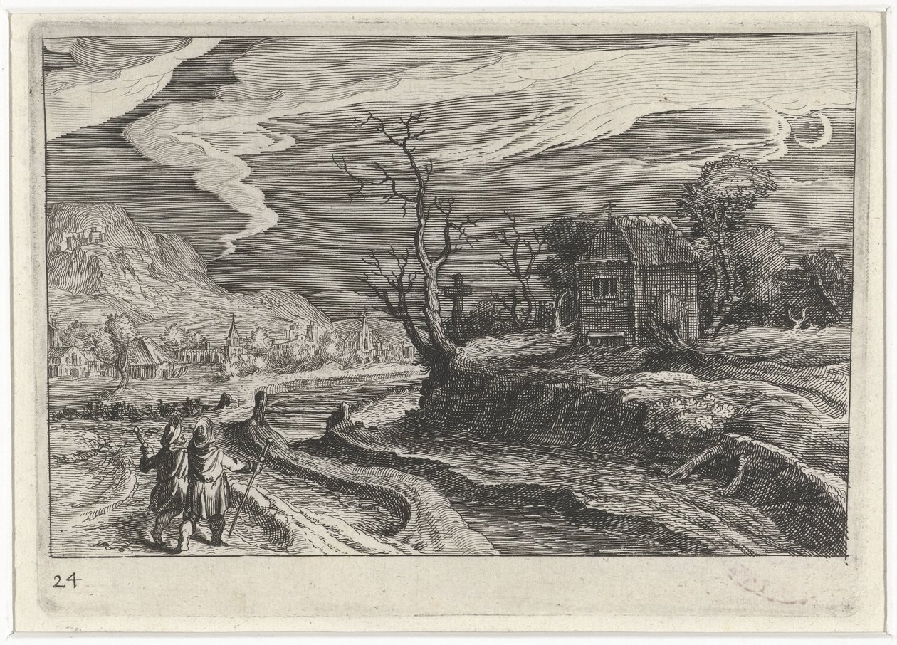Paisagem à noite Paisagens do sul da Europa (título da série) Topographia variaum regionum (título da série) de Simon Frisius