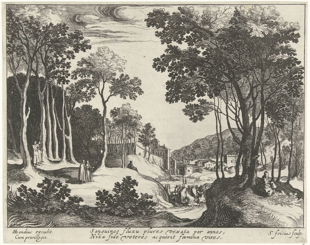 Paisagem com Cristo e a cura da mulher a sangrar
Paisagens com cenas da vida de Cristo (título da série) de Simon Frisius