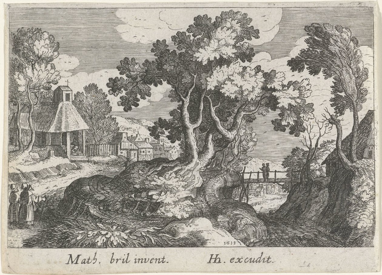 Paisagem com uma árvore de Simon Frisius