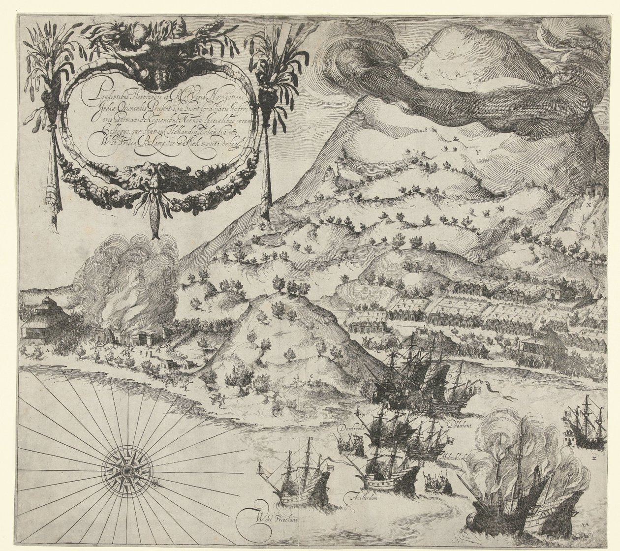 Vitória dos holandeses sobre os portugueses em Tidore (imagem à esquerda), 1605 de Simon Frisius