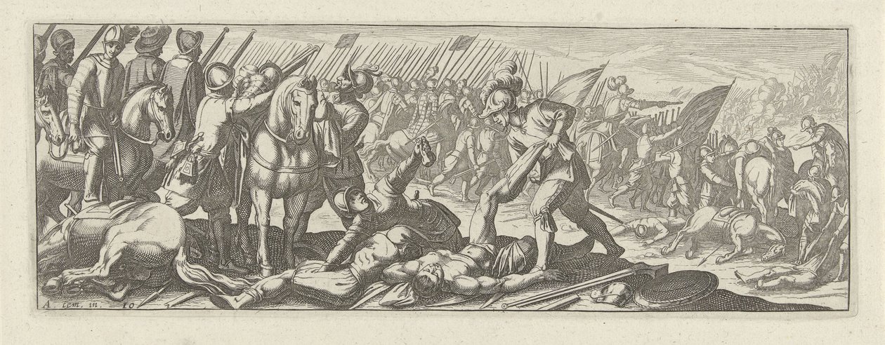 Soldados roubam cadáveres no campo de batalha
Cavalaria (título da série)
Faecvnda qvam sit acris ingeni viris dilecta Phaebo et gratys Florentia, sit indicant pvgnae, enthea vi pectoris quas Mercuri sculpsit cliens tempestiv (título da série) de Simon Frisius