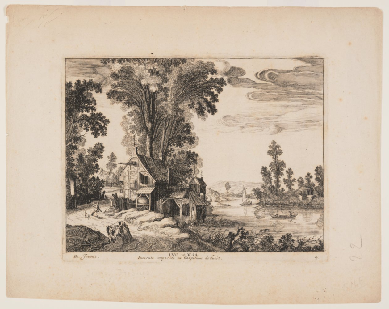 O Samaritano aproxima-se da estalagem, de Paisagens com a história do Bom Samaritano de Simon Frisius
