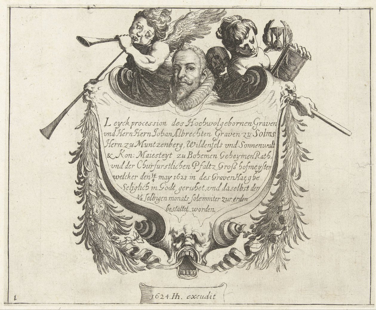 Gravura de capa para o cortejo fúnebre de Johann Albrecht, conde de Solms, 1623 de Simon Frisius