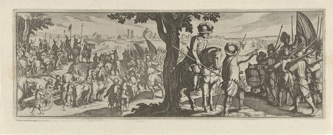Twee soldaten onder een boom Cavalaria (título da série) Faecvnda o que é a amada de Phaebus e a grata Florentia a homens de gênio aguçado, bastante são mostrados pelos pvgnas, enthea pela força dos seios que Mercúrio esculpiu o cliente experiente (título  de Simon Frisius