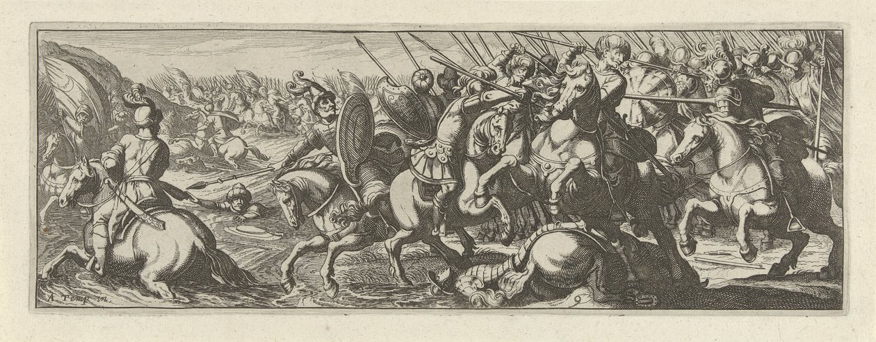 Veldslag bijeen rivier Cavalaria (título da série) Faecvnda o que é a amada de Phaebus e a grata Florentia a homens de gênio aguçado, bastante são mostrados pelos pvgnas, enthea pela força dos seios que Mercúrio esculpiu o cliente experiente (título da sér de Simon Frisius