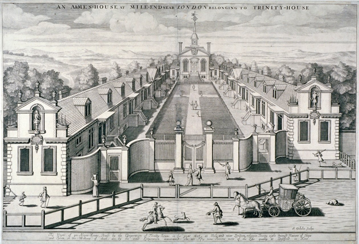 Trinity Almshouses, Mile End Road, Stepney, Londres, 1696. de Simon Gribelin