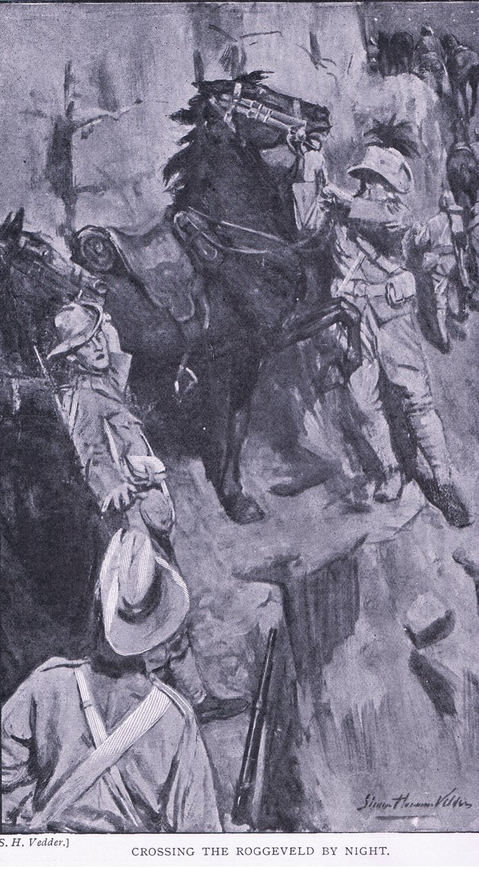 Atravessando o Roggevald à noite, de After Pretoria: The Guerilla War, publicado pela Harmsworth Bros Limited, 1901 de Simon Harmon Vedder