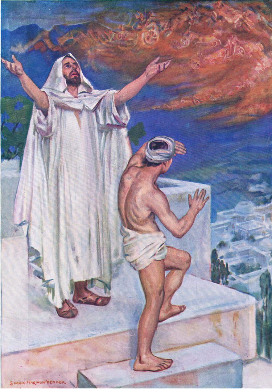 Elishas Defensores Celestiais, do Livro de Gravuras da Bíblia publicado por Thomas Nelson, c.1950 de Simon Harmon Vedder