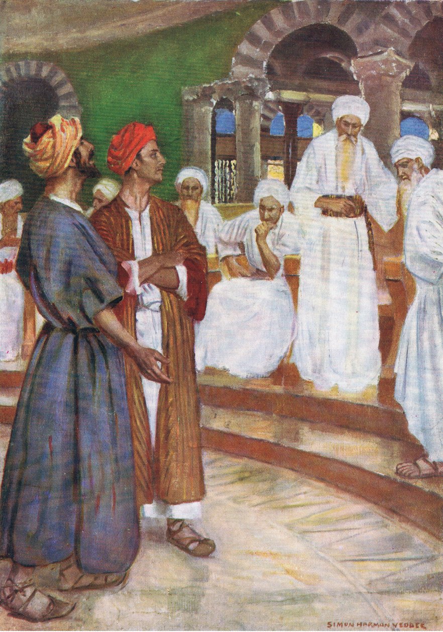 A ousadia de Pedro e João, do livro bíblico publicado por Thomas Nelson, c.1950 de Simon Harmon Vedder