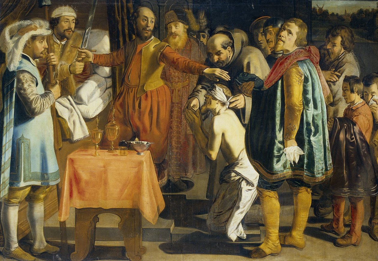 Willem III, Conde da Holanda, ordenando a decapitação do oficial de justiça de Zuid Holland, 1336 de Simon Henrixz (copy after)